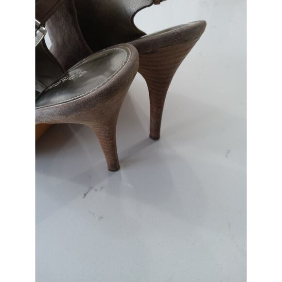 Coach Suede Lenora Taupe slingback heels peep toe 8.5 Old Money chic luxury - Picture 5 of 8